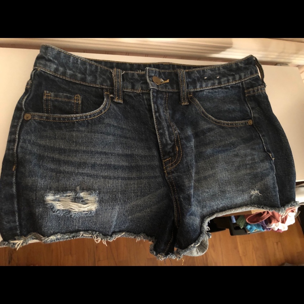Distressed jean shorts